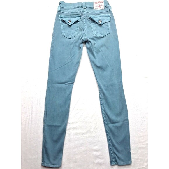 TRUE RELIGION Serena Jeans Women 26x29 Turquoise Green Skinny Stretch Denim USA - Picture 2 of 16